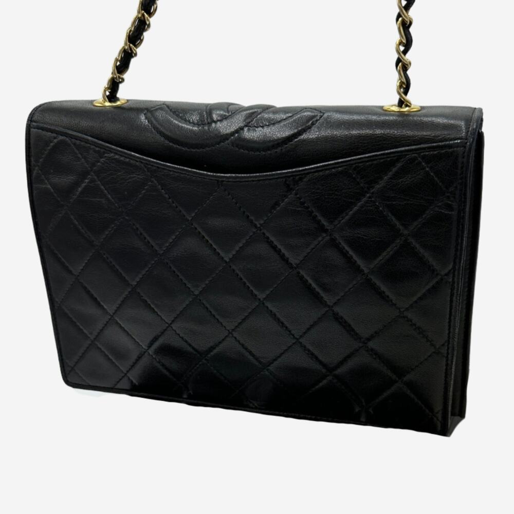 Chanel Black Lambskin Full Flap Shoulder Bag